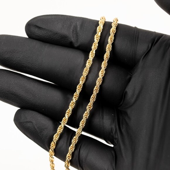 Solid Yellow Gold Plated 925 Sterling Silver 3MM Twist Rope Chain Necklace - Picture 1 of 6
